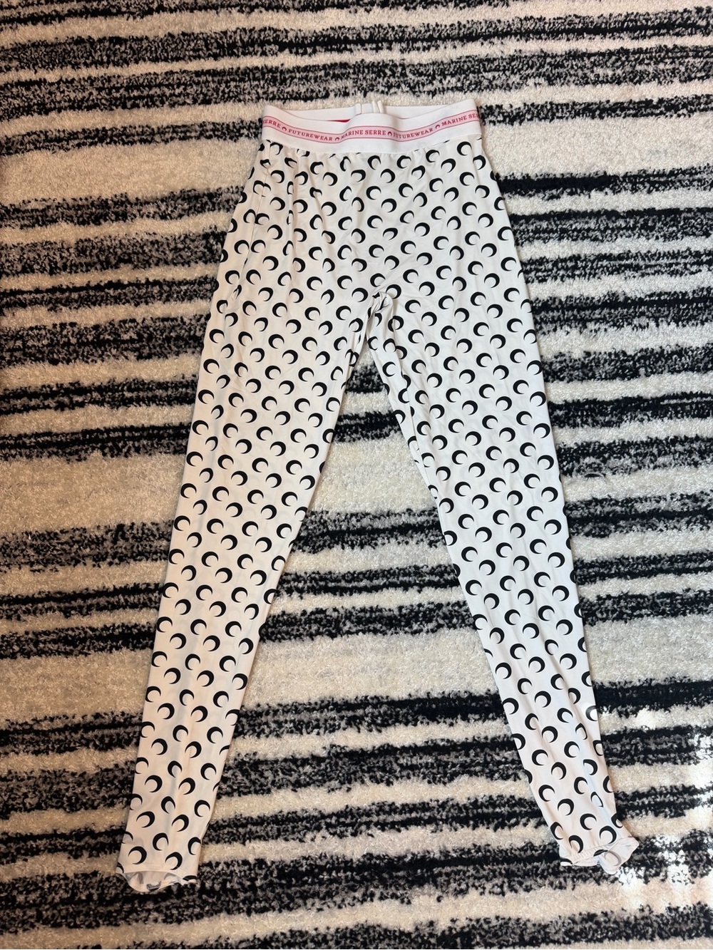 Marine Serre White Crescent Print Leggings and Long Sleeve Top w/ Pink Waistband